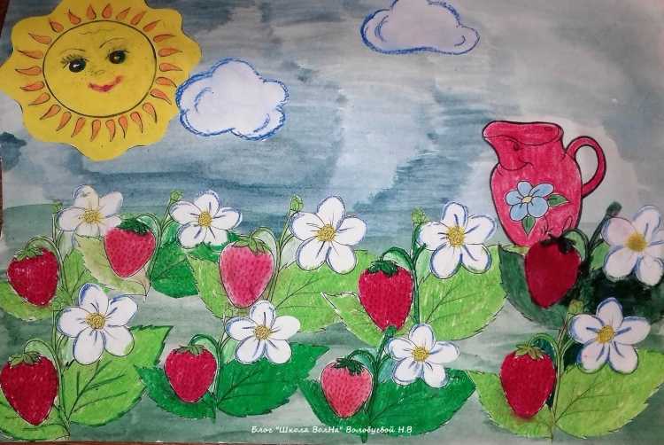 Поляна с ягодами дудочка и кувшинчик