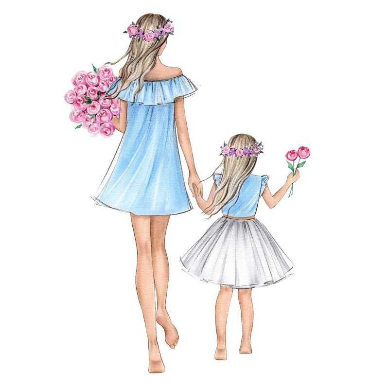Модные иллюстрации девочка с мамой