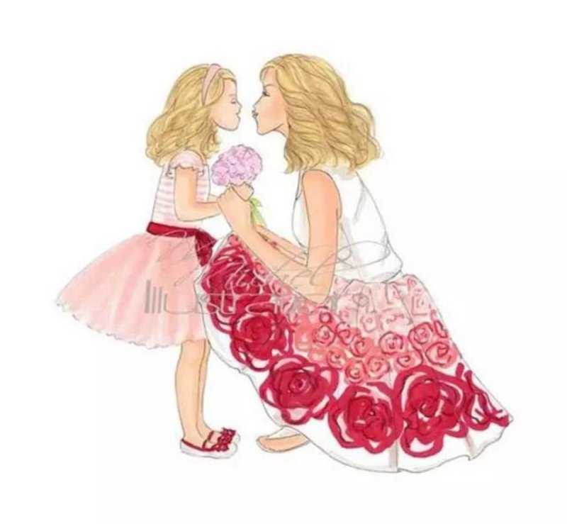 Мама и дочка акварель