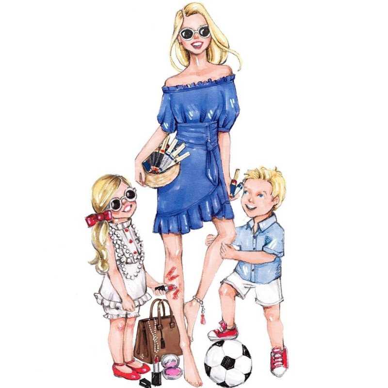Модные иллюстрации мама и дочка