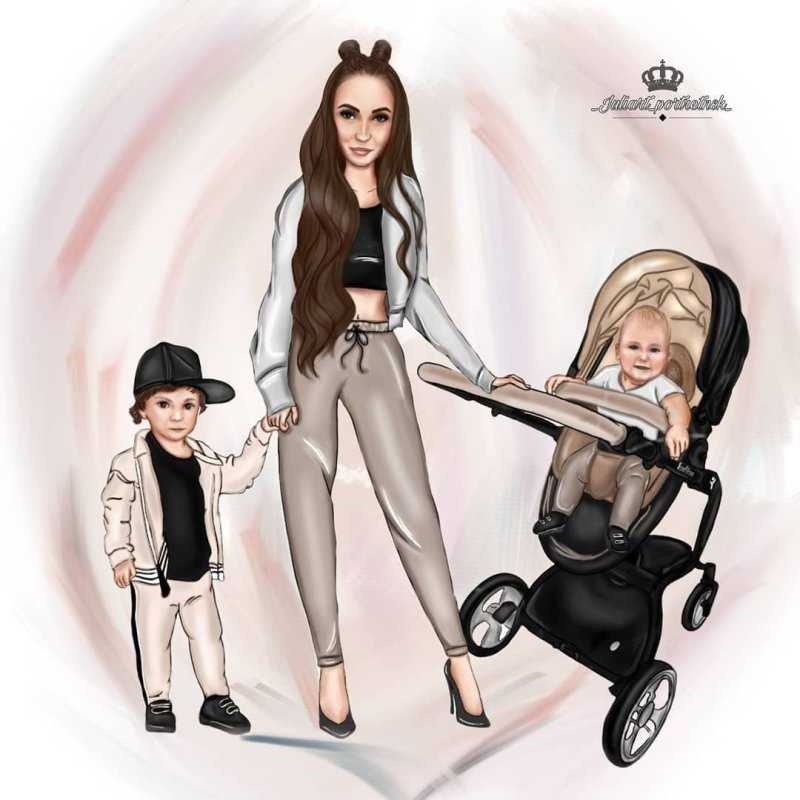 Мультяшная девушка с ребенком