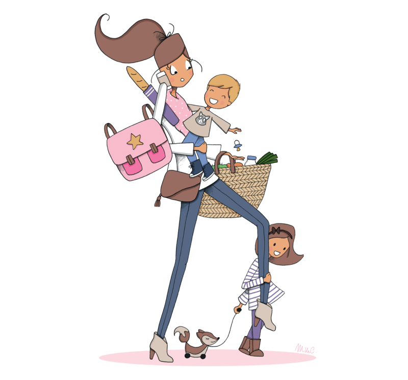 Модные иллюстрации мама и дети