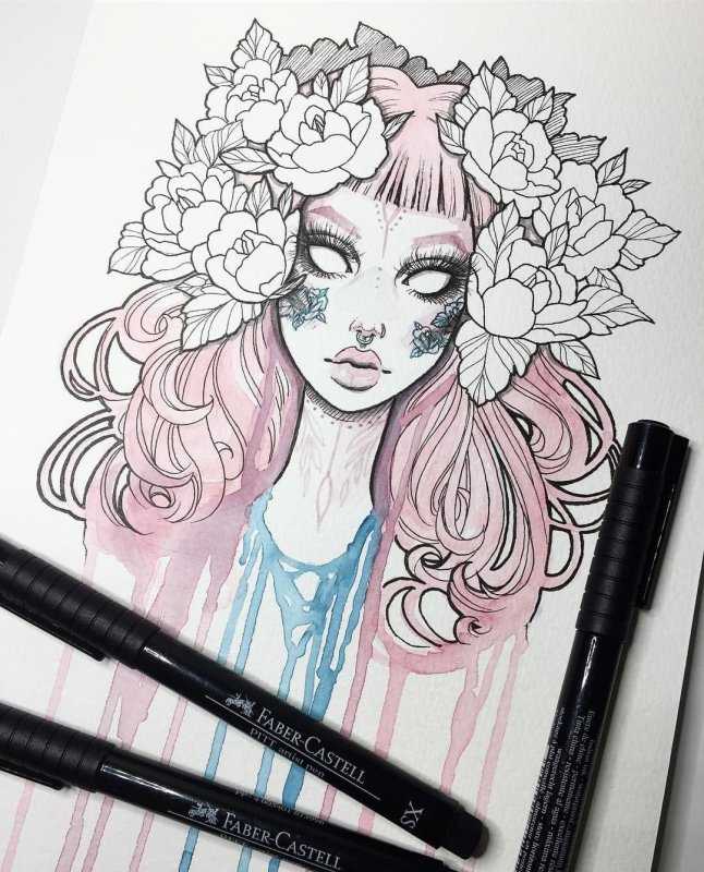 Рисунки для скетчбука в стиле девушки