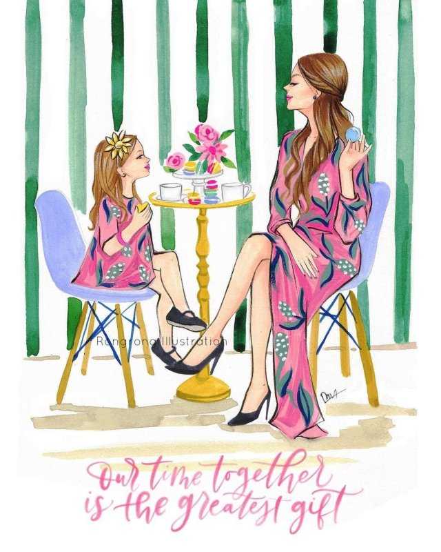 Модные иллюстрации мама и дочка