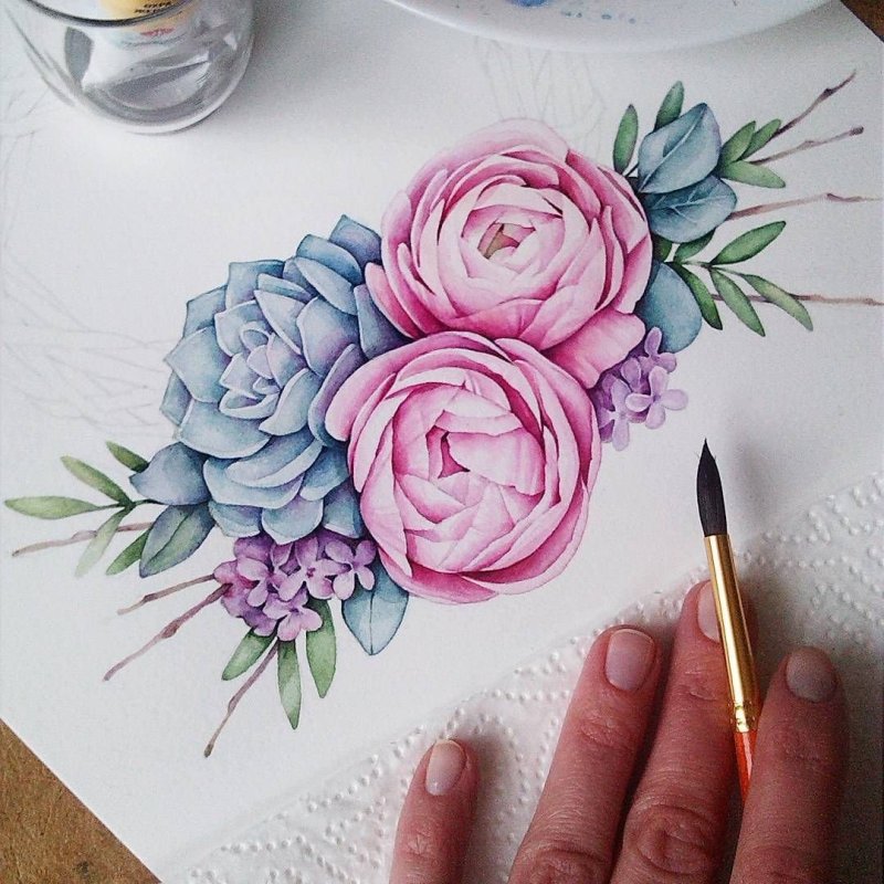 Эскиз тату пионы на руку