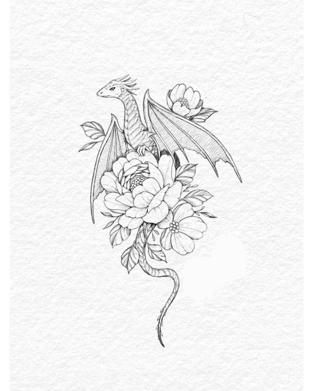 Эскиз дракона в японском стиле цветной