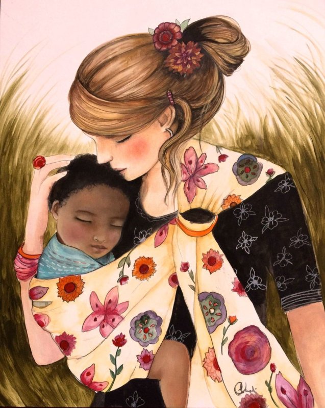 Мультяшная девушка с ребенком