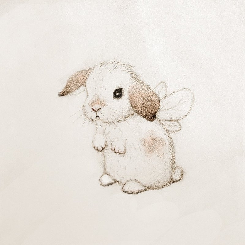 Кролик рисованный с шерстью