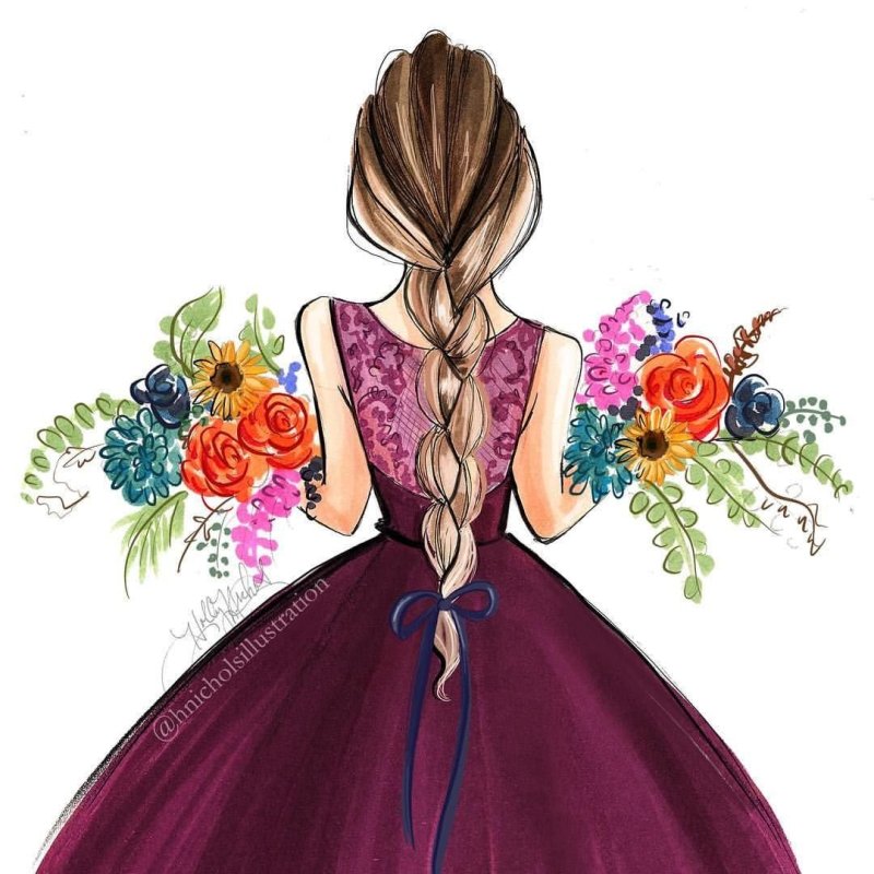 Нарисованная девушка со спины