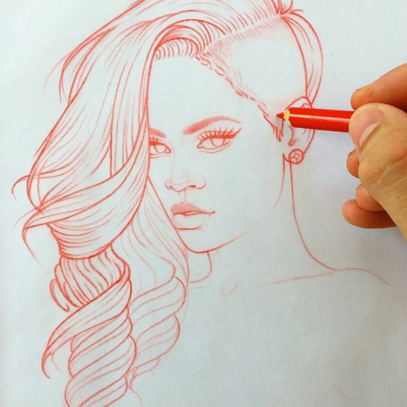 Рисунки для срисовки девушки красным карандашом