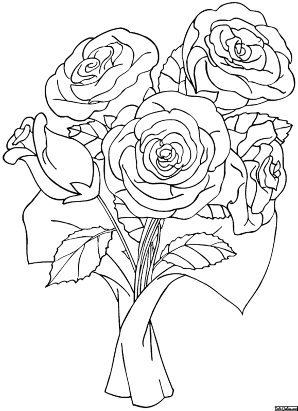 Раскраски цветы розы букеты