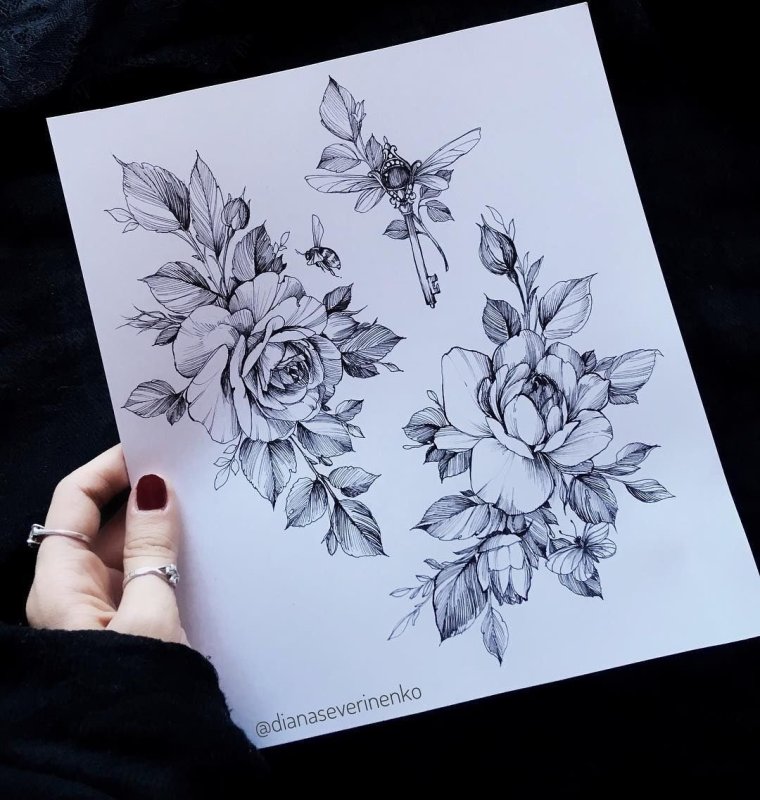 Тату цветы пионы