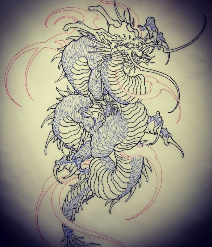 Японский дракон скетч тату