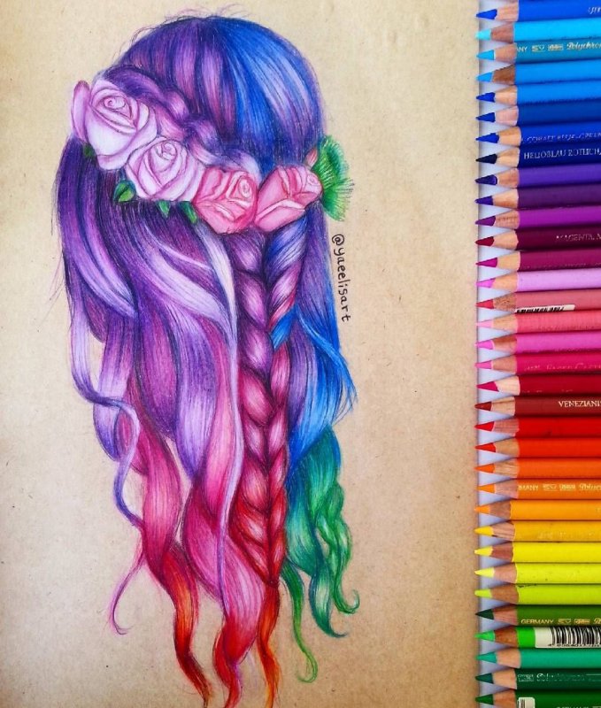 Принцессы цветными карандашами