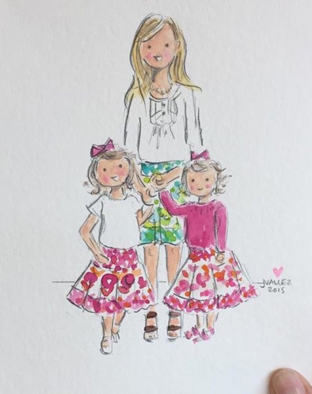 Модные иллюстрации мама и три Дочки