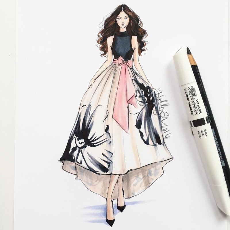 Девушка в платье со спины рисунок