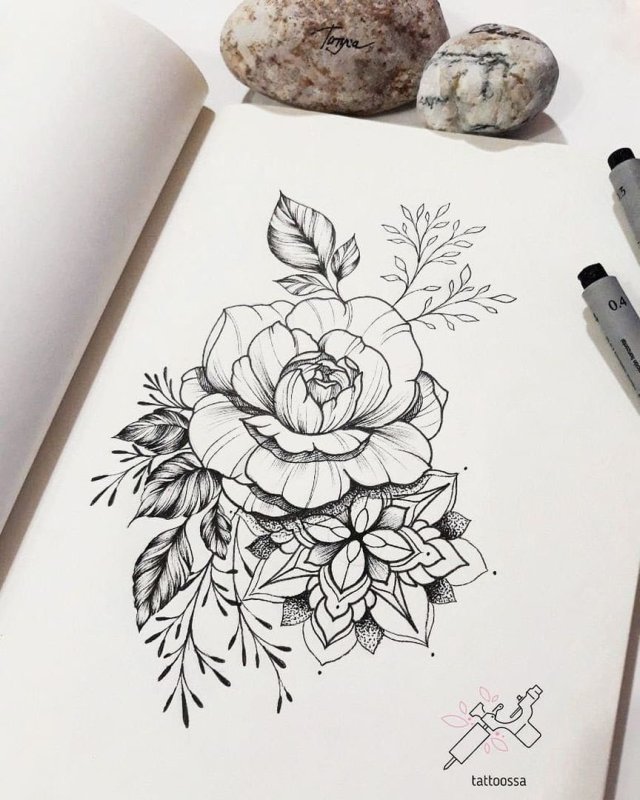 Пион эскиз с инициалами