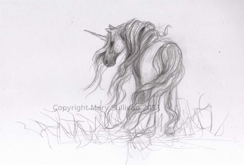 Скетчи единорогов карандашом