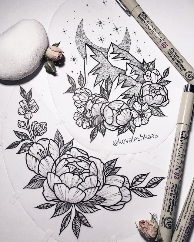 Маленькие пионы эскиз