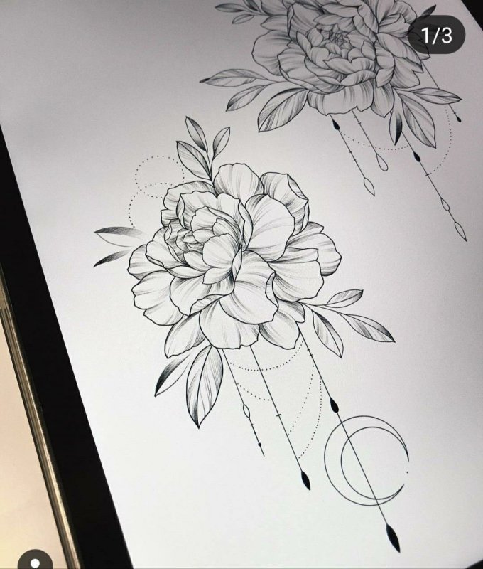 Эскиз тату пионы