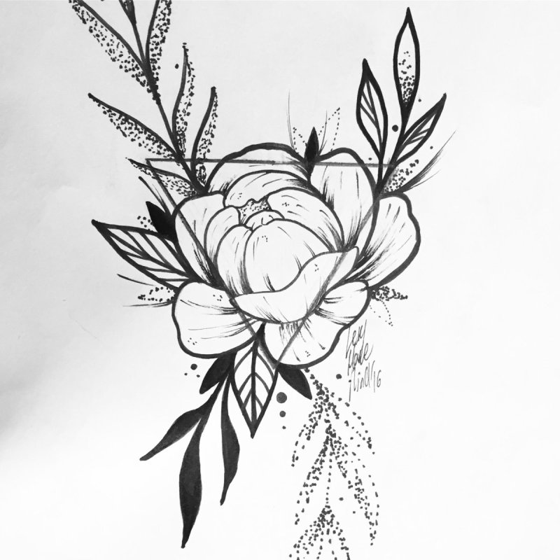 Эскиз тату пионы на предплечье