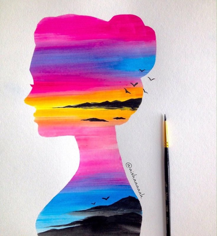 Фламинго цветными карандашами