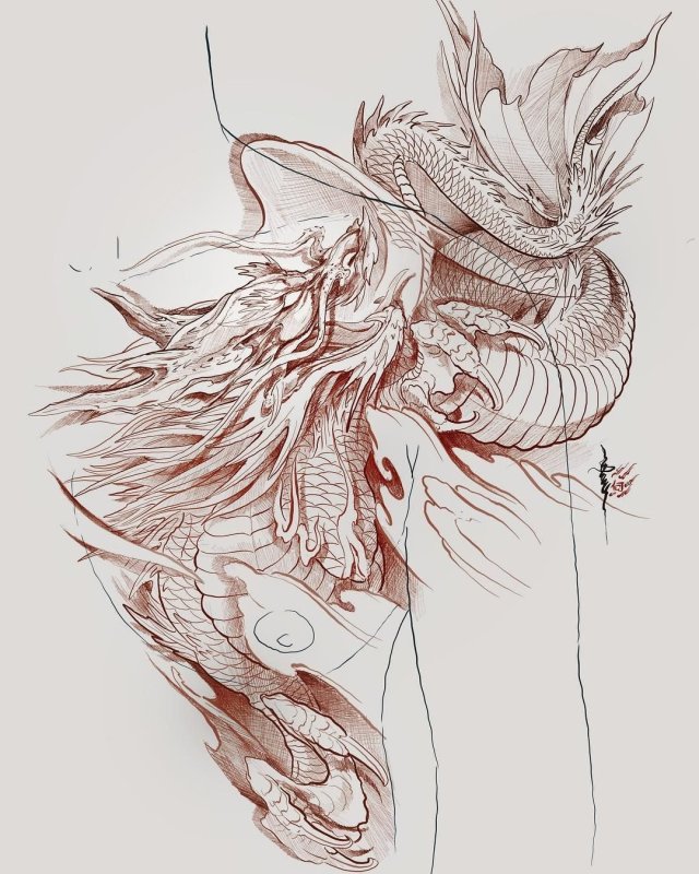 Дракон эскиз цветной