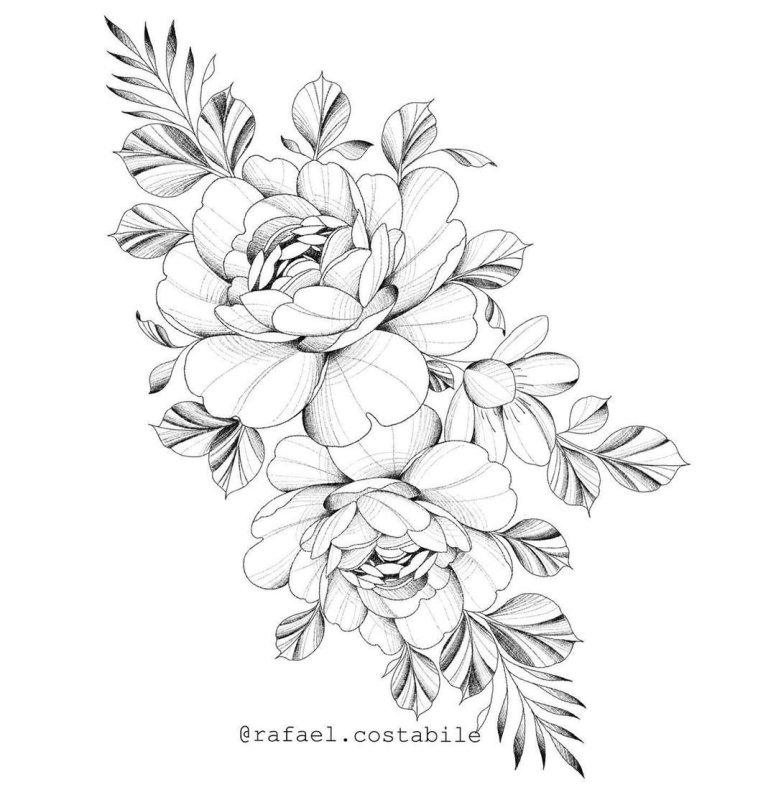 Эскиз тату пионы на руку