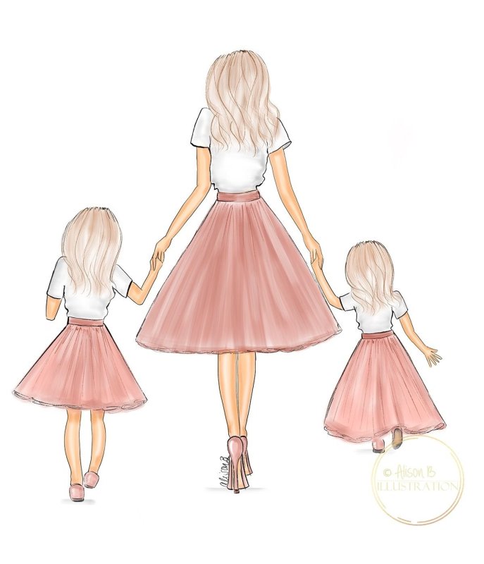 Модные иллюстрации мама и дети