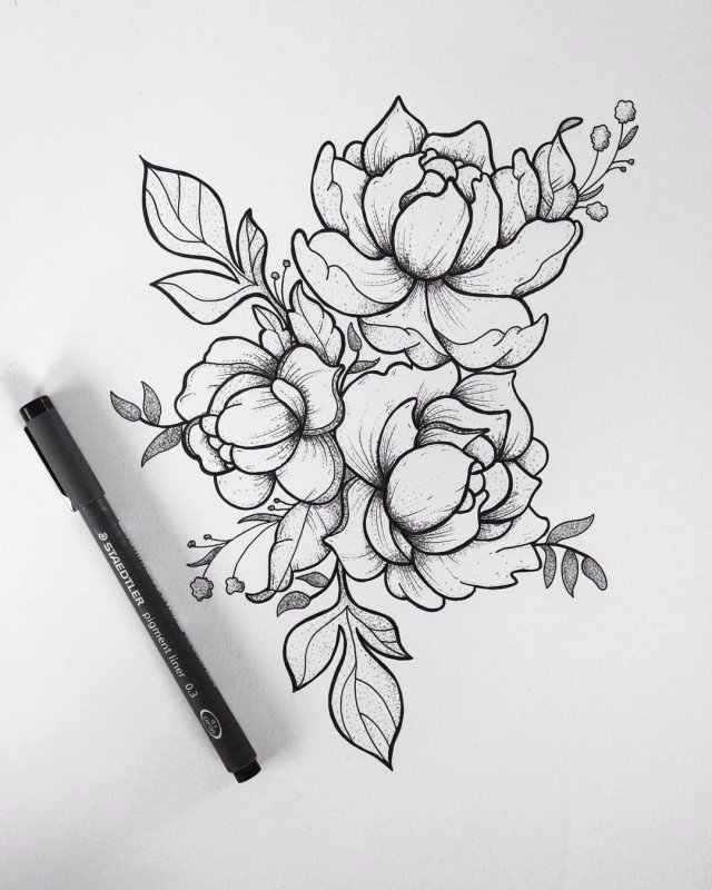 Пион тату Япония контур