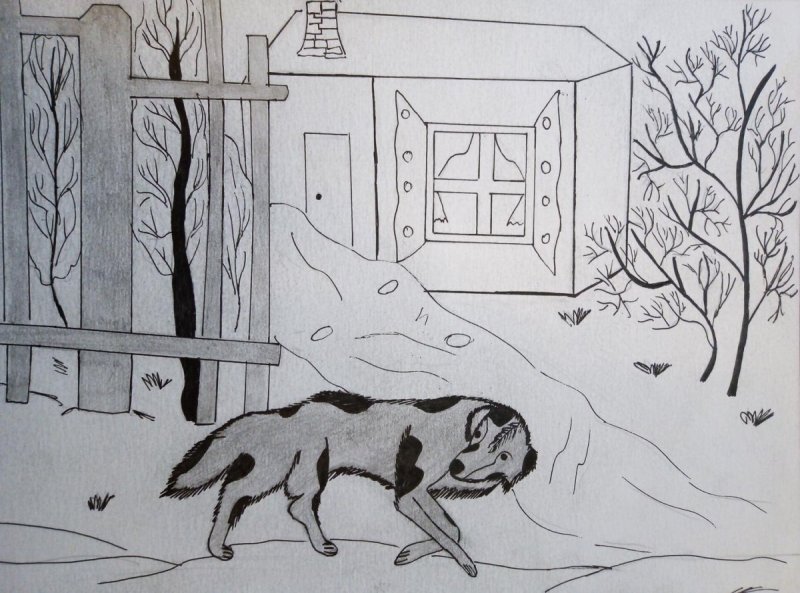 Кусака рисунок карандашом