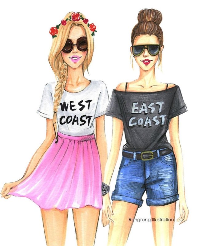 Две девочки рисунок для срисовки