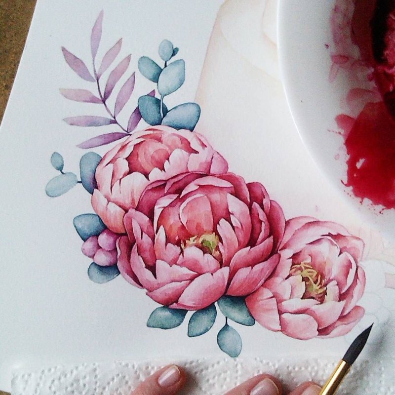 Эскиз тату пионы