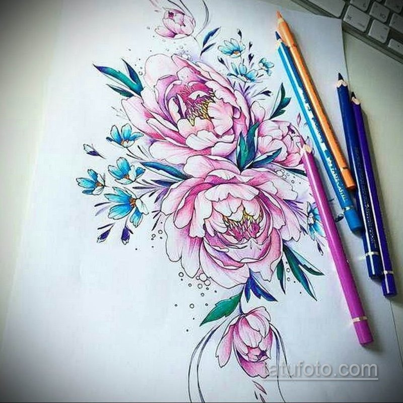 Пионы скетч тату