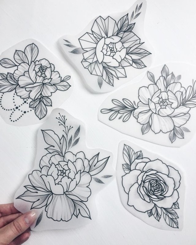 Эскизы тату пионы и Магнолия