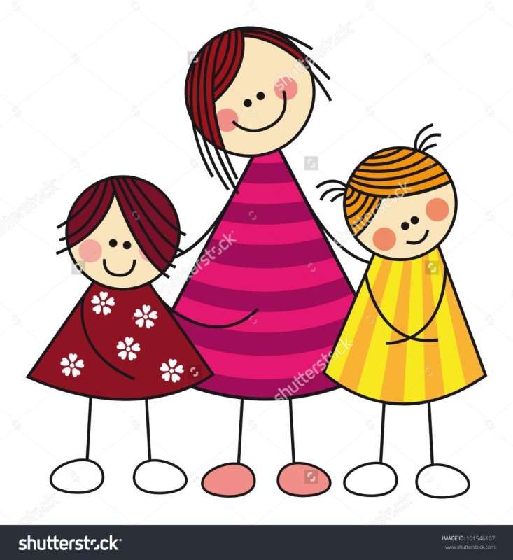 Мама и две Дочки рисунок