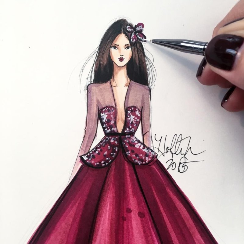 Девушка в сиреневом шляпа платье