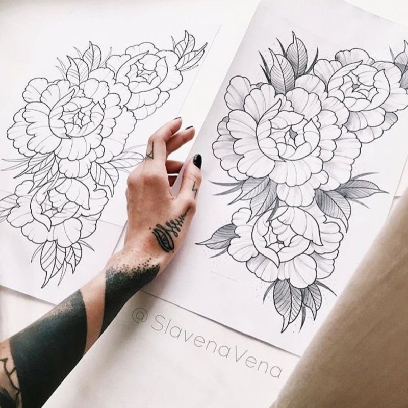 Пионы эскиз рукав