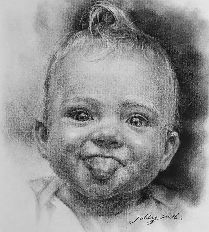 Лицо младенца карандашом