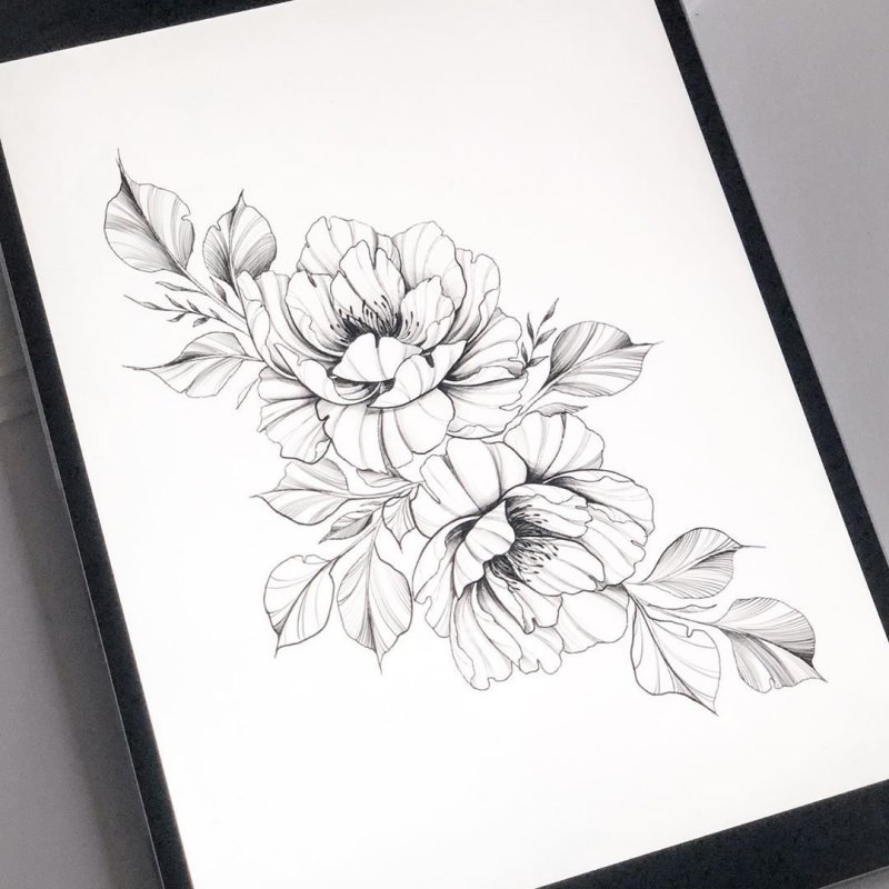 Тату пионы дотворк