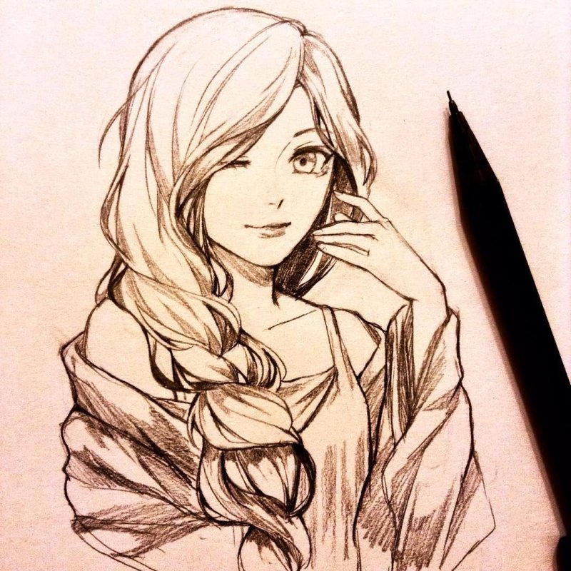 Аниме девушки карандашом