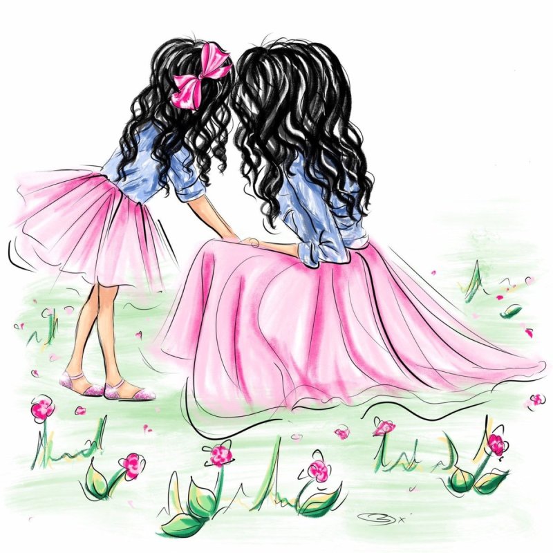 Модные иллюстрации мама и дочка