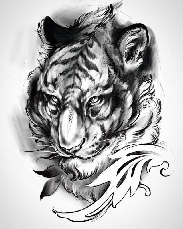 Тату тигра в стиле дотворк