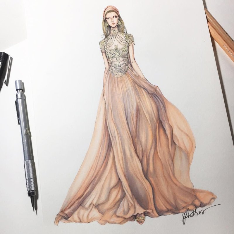 Девушка в платье для срисовки