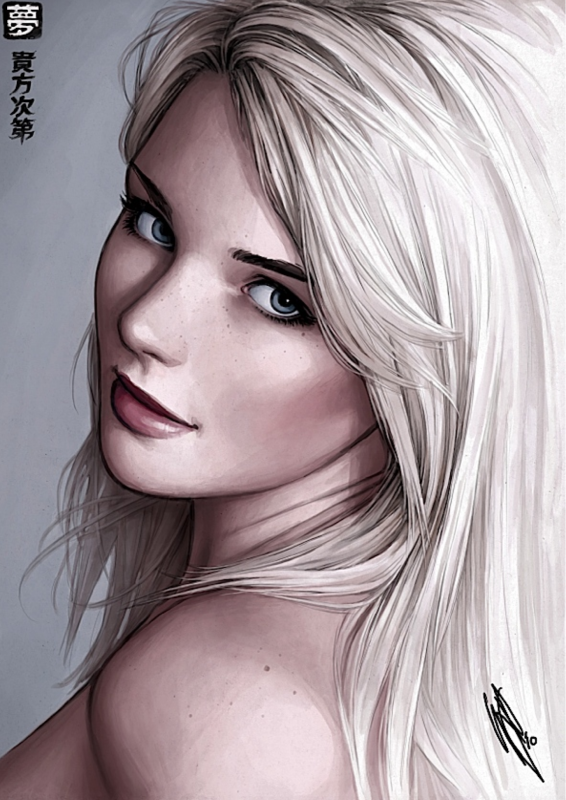 Нарисованная блондинка карандашом