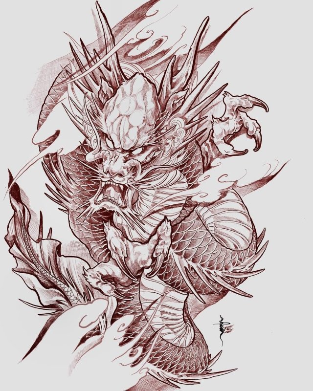 Эскизы тату дотворк дракон