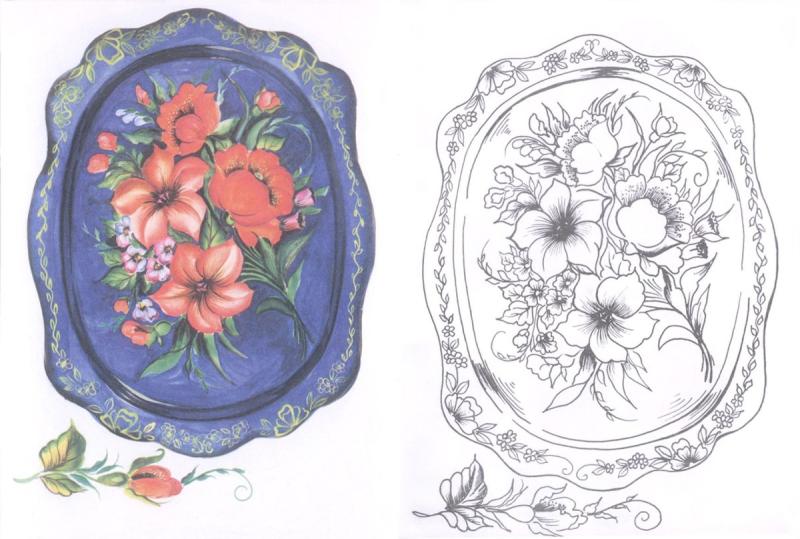 Расписной Жостовский поднос эскиз