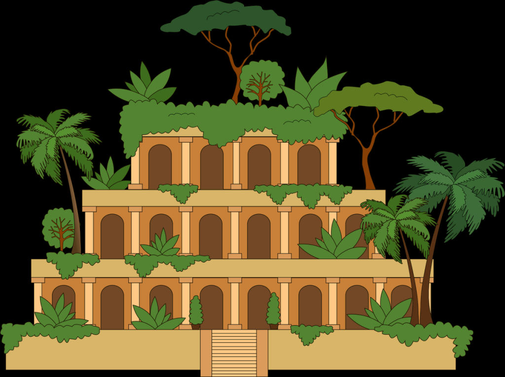 Висячие сады Семирамиды на белом фоне