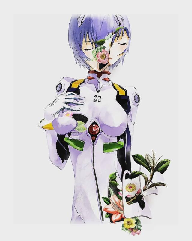 Рей с цветами Евангелион