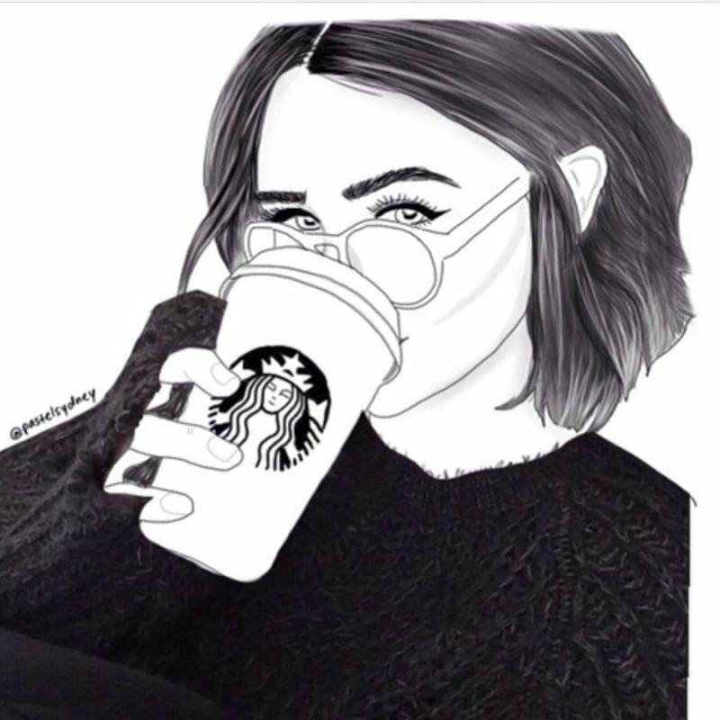 Девушка с кофе рисунок